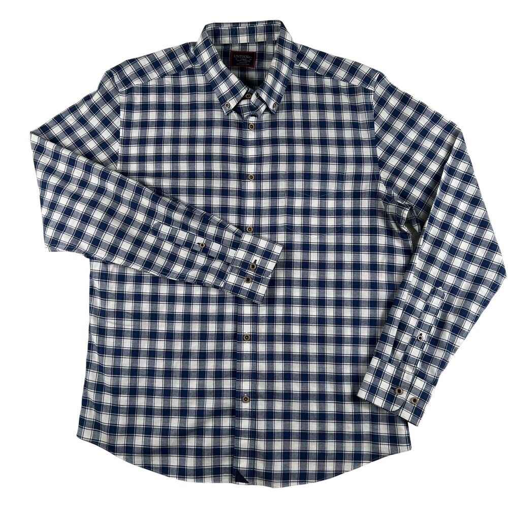 UNTUCKit Shirt Mens Large Blue Check Long Sleeve Button Down Slim Wrinkle Free
